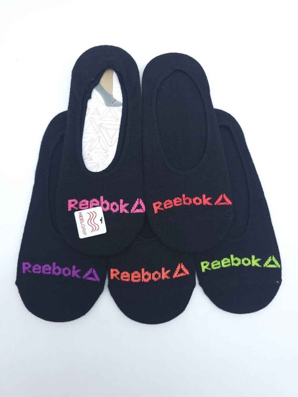 Reebok No Show Socks Women’s 5 Pack Black Heel Grip Liner Socks NWT